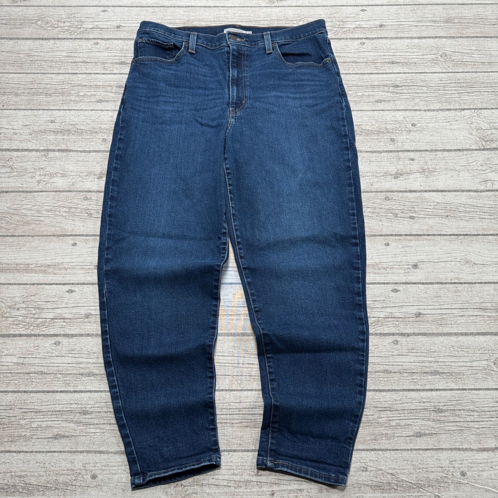 Levi's Mom Jeans Women's 33 Blue Dark Wash Tapered Leg Denim High Rise Stretch